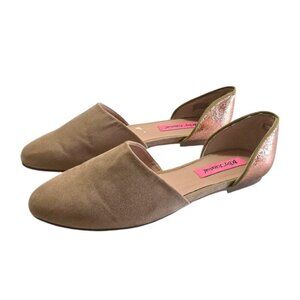 Betsey Johnston Tan & Rose Gold Timeless D'Orsay Flats Sz 9